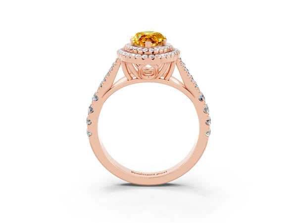 Rose gold Double Halo Marquise Cut Citrine Pavé Split Shank Ring with Prong Setting