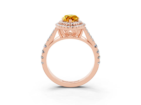 Rose gold Double Halo Marquise Cut Citrine Pavé Split Shank Ring with Prong Setting_3