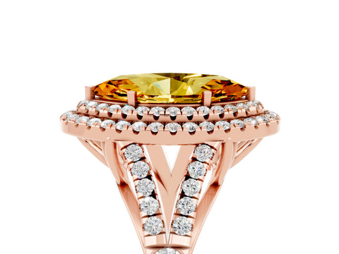 Rose gold Double Halo Marquise Cut Citrine Pavé Split Shank Ring with Prong Setting_5