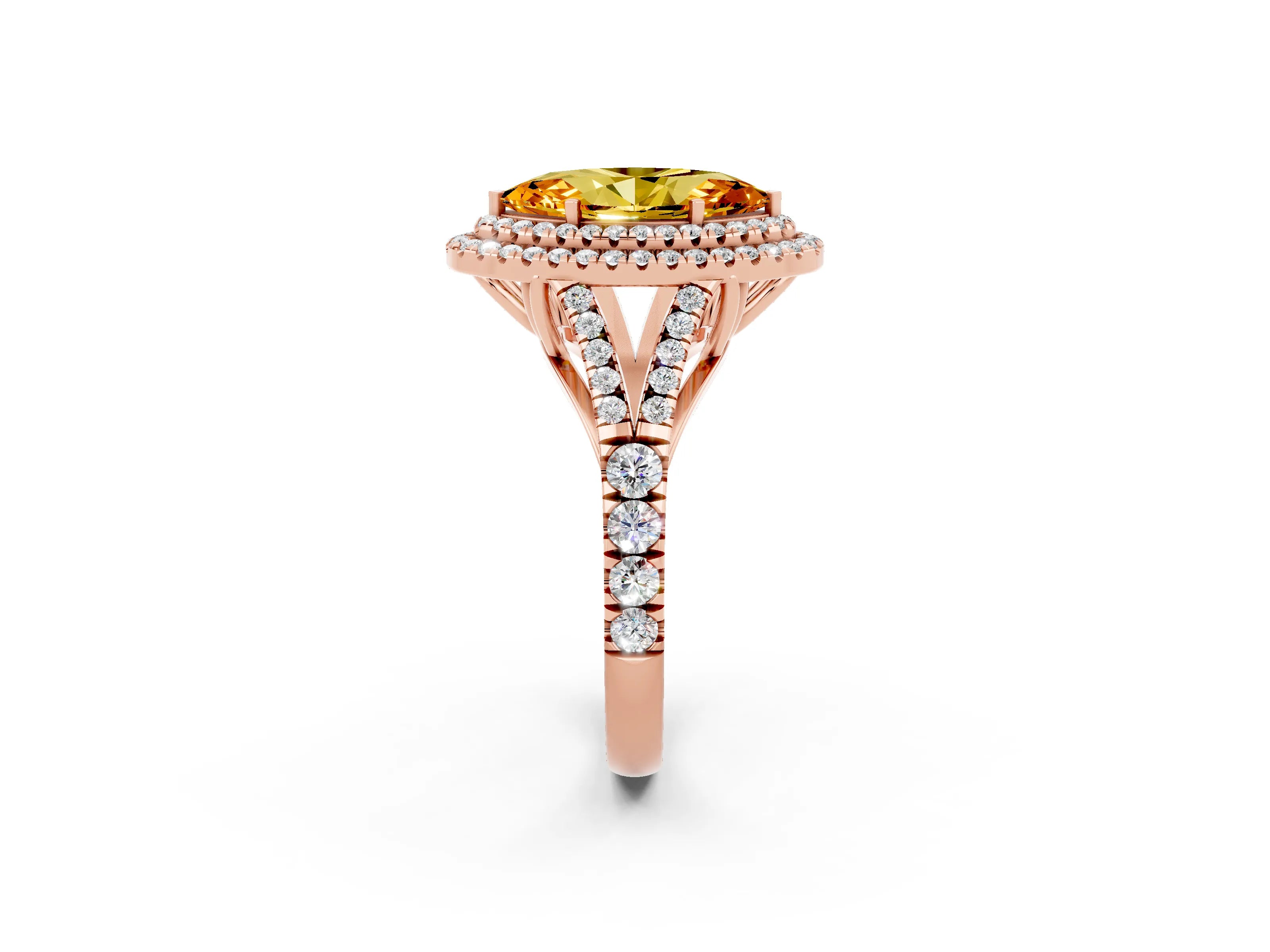 Rose gold Double Halo Marquise Cut Citrine Split Shank Engagement Ring with Four-Prong Setting_2
