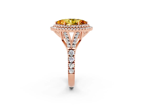 Rose gold Double Halo Marquise Cut Citrine Split Shank Engagement Ring with Four-Prong Setting
