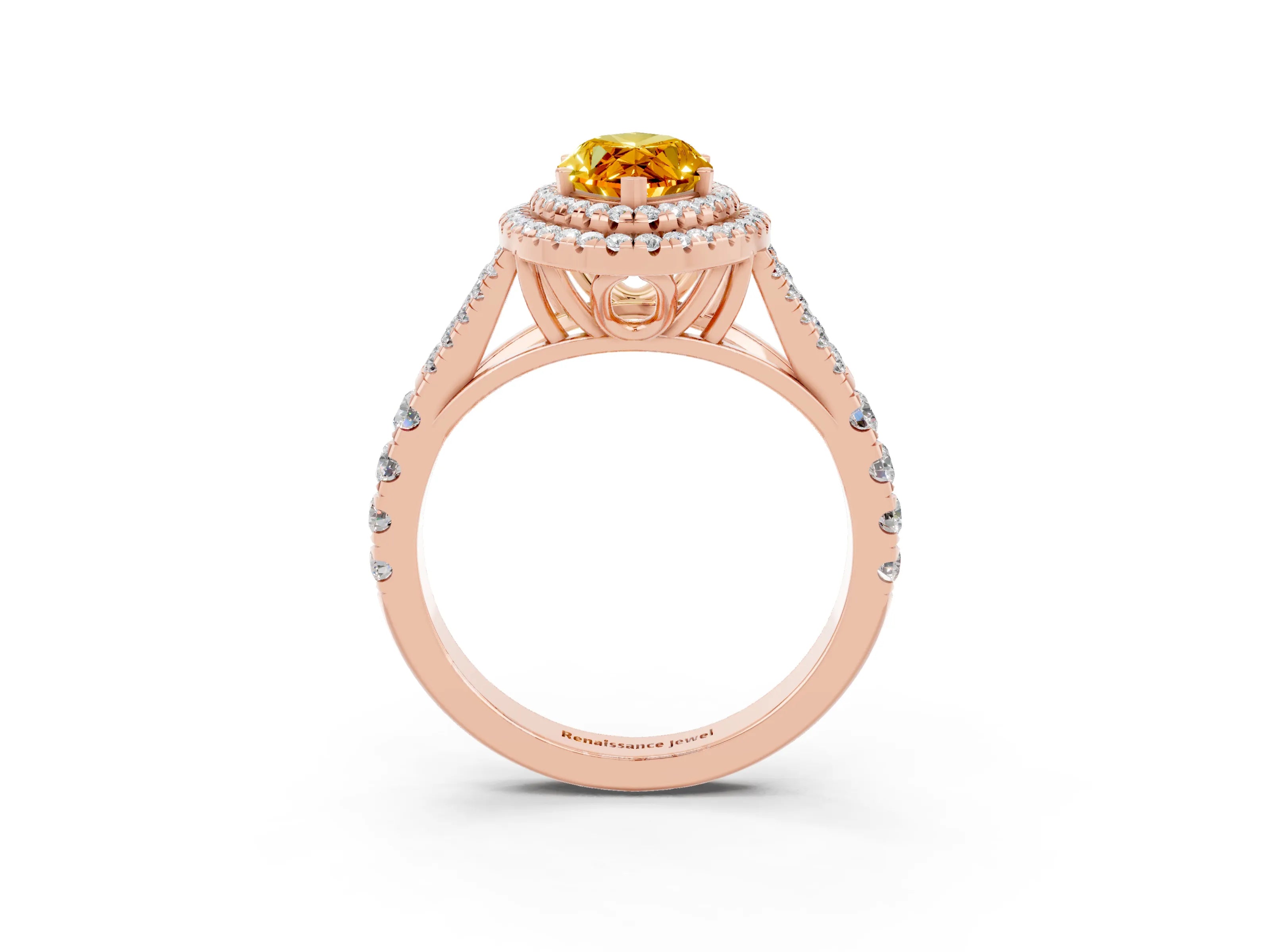 Rose gold Double Halo Marquise Cut Citrine Split Shank Engagement Ring with Four-Prong Setting_3