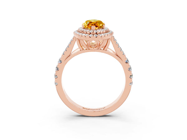 Rose gold Double Halo Marquise Cut Citrine Split Shank Engagement Ring with Four-Prong Setting