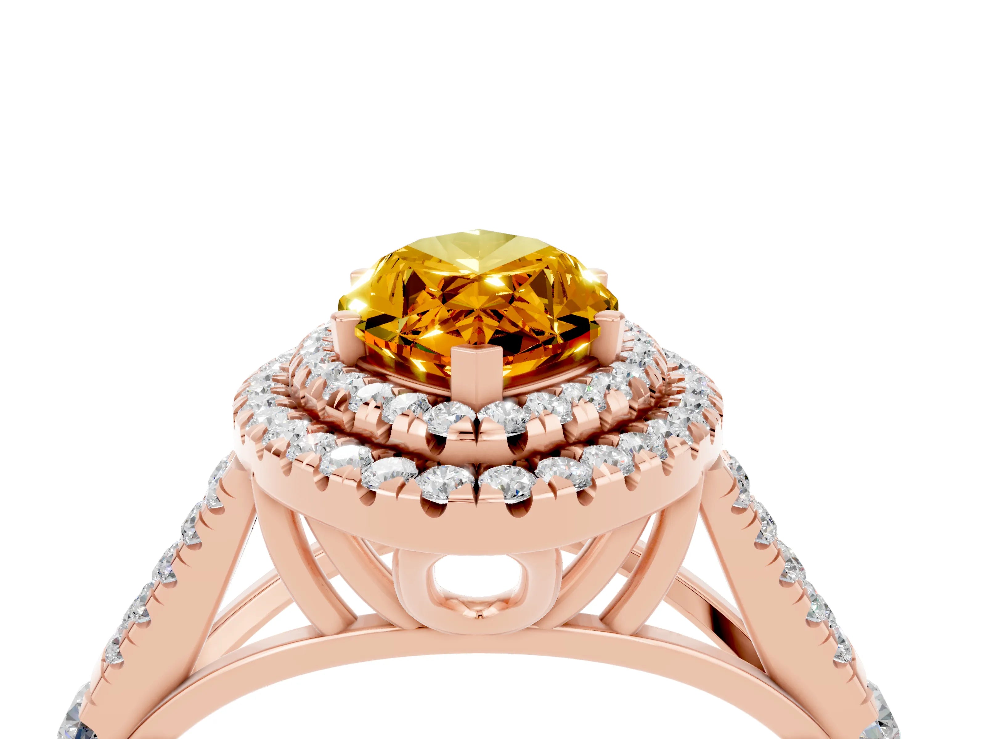 Rose gold Double Halo Marquise Cut Citrine Split Shank Engagement Ring with Four-Prong Setting_4