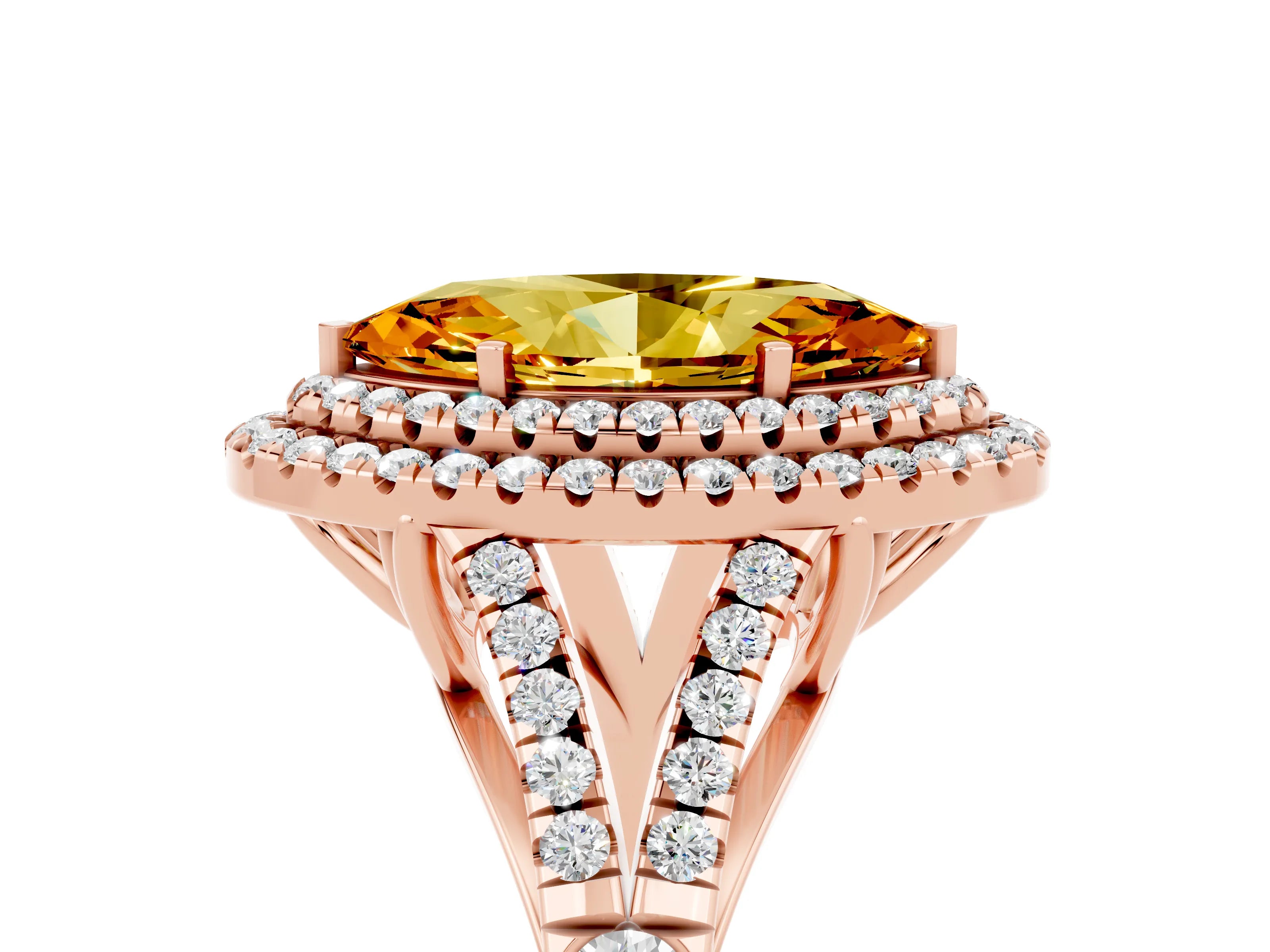 Rose gold Double Halo Marquise Cut Citrine Split Shank Engagement Ring with Four-Prong Setting_5