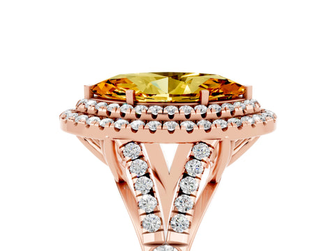 Rose gold Double Halo Marquise Cut Citrine Split Shank Engagement Ring with Four-Prong Setting_5