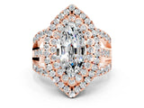 Rose gold Double Halo Marquise Cut Diamond Split Shank Pave Set Ring