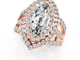 Rose gold Double Halo Marquise Cut Diamond Split Shank Pave Set Ring_1
