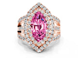 Rose gold Double Halo Marquise Cut Diamond Split Shank Pave Set Ring