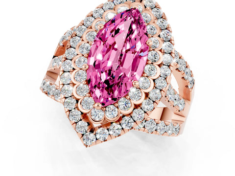 Rose gold Double Halo Marquise Cut Diamond Split Shank Pave Set Ring_1