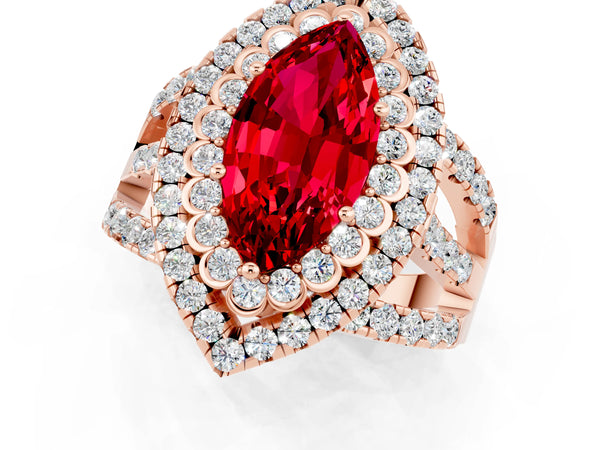Rose gold Double Halo Marquise Cut Diamond Split Shank Pave Set Ring