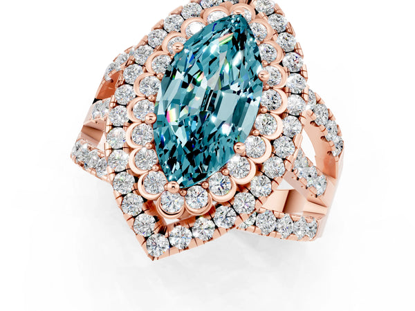 Rose gold Double Halo Marquise Cut Diamond Split Shank Pave Set Ring