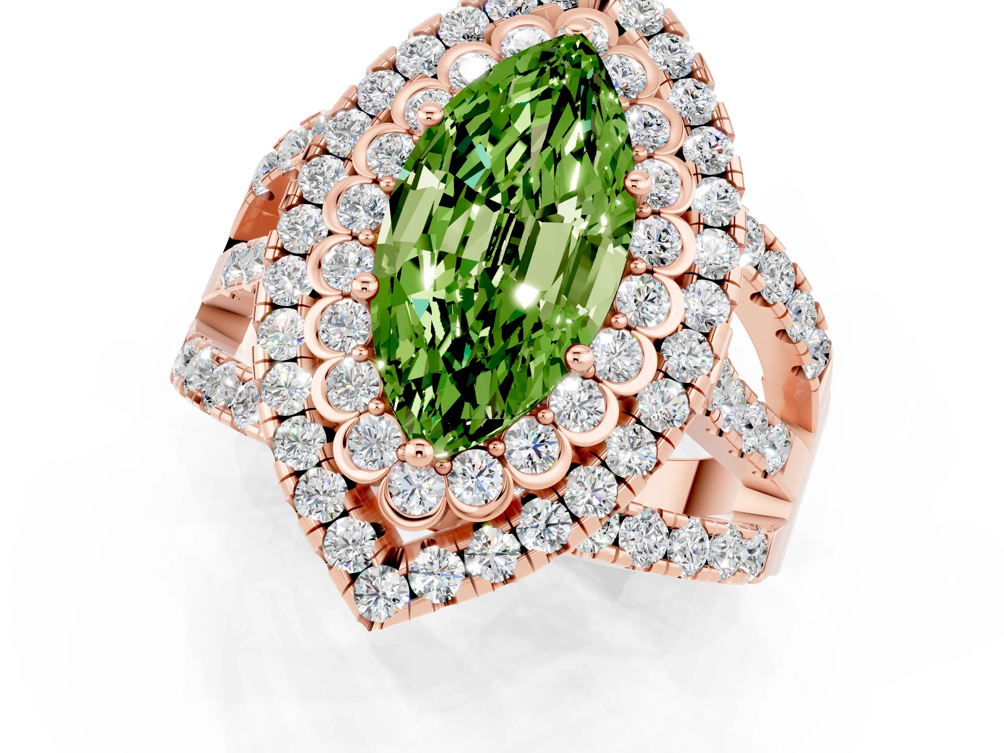 Rose gold Double Halo Marquise Cut Diamond Split Shank Pave Set Ring_1
