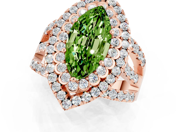 Rose gold Double Halo Marquise Cut Diamond Split Shank Pave Set Ring