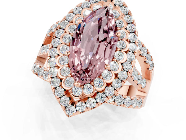 Rose gold Double Halo Marquise Cut Diamond Split Shank Pave Set Ring
