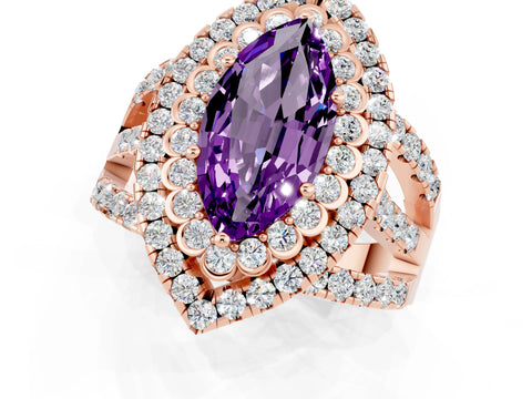 Rose gold Double Halo Marquise Cut Diamond Split Shank Pave Set Ring_1
