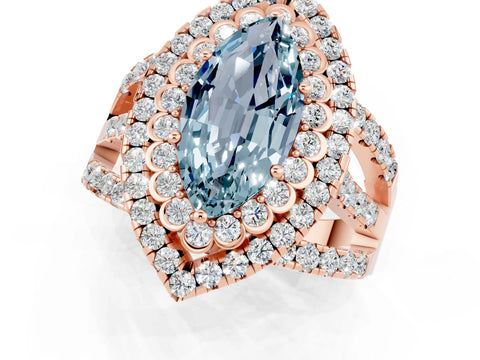 Rose gold Double Halo Marquise Cut Diamond Split Shank Pave Set Ring_1