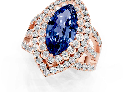 Rose gold Double Halo Marquise Cut Diamond Split Shank Pave Set Ring_1