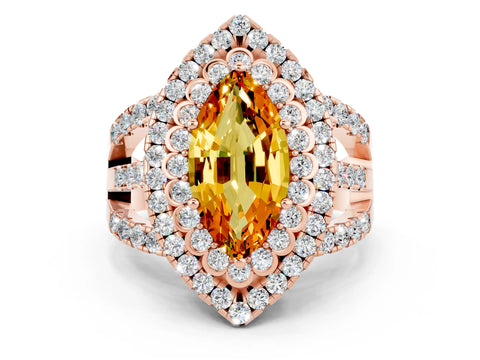 Rose gold Double Halo Marquise Cut Diamond Split Shank Pave Set Ring