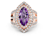 Rose gold Double Halo Marquise Cut Diamond Split Shank Pave Set Ring