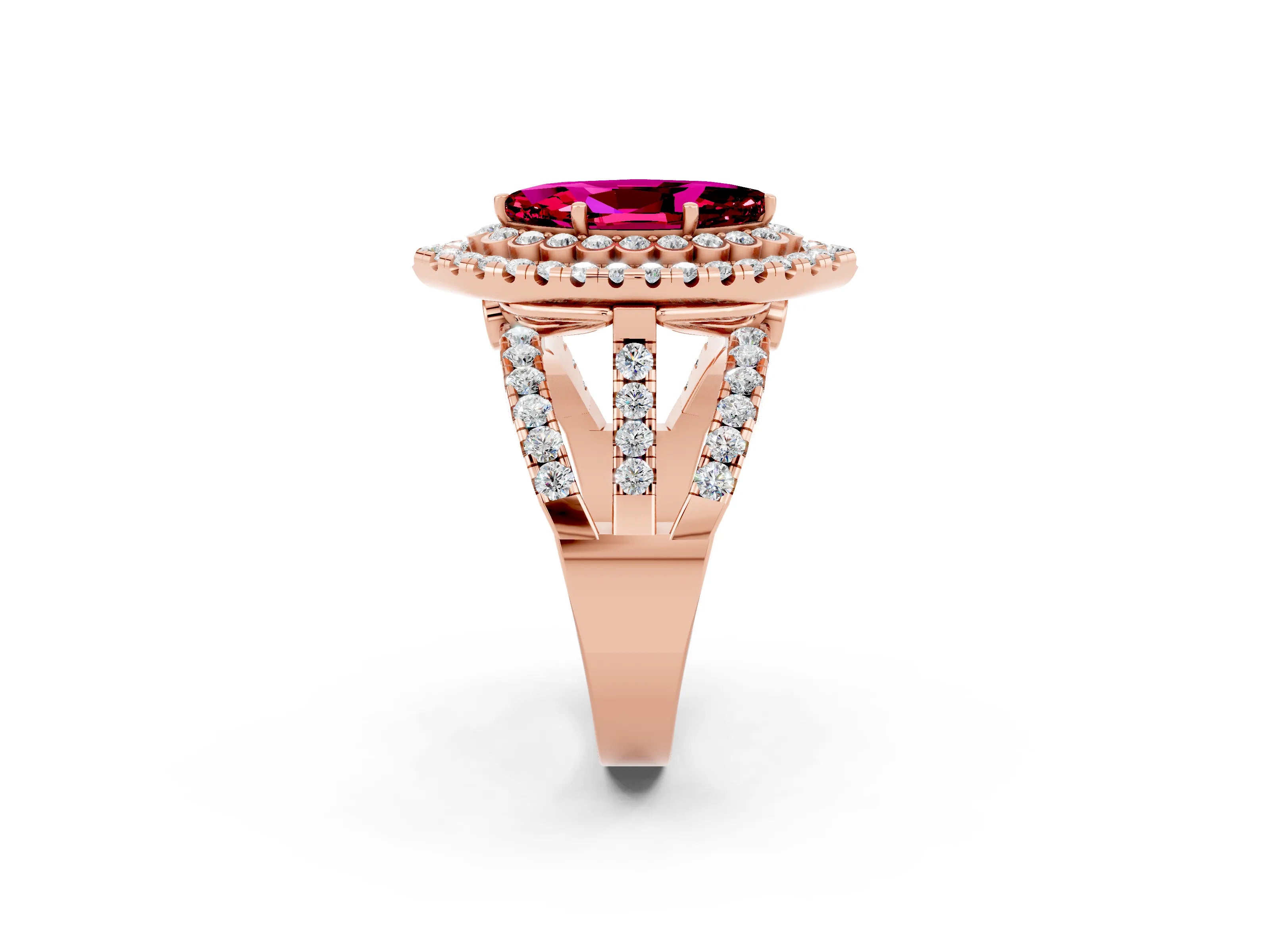 Rose gold Double Halo Marquise Cut Diamond Split Shank Pave Set Ring_2