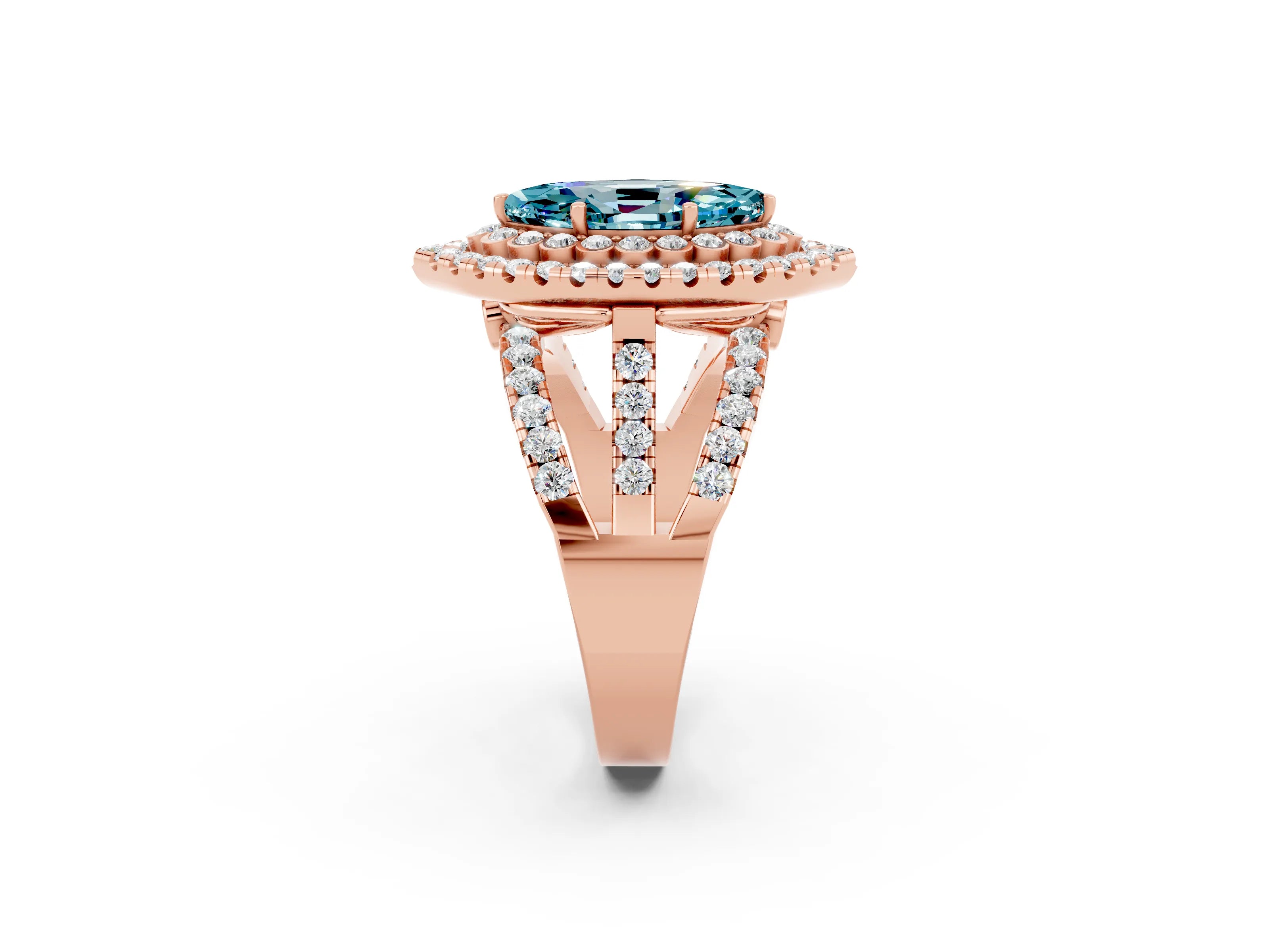 Rose gold Double Halo Marquise Cut Diamond Split Shank Pave Set Ring_2