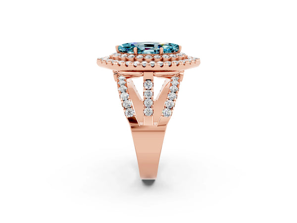 Rose gold Double Halo Marquise Cut Diamond Split Shank Pave Set Ring