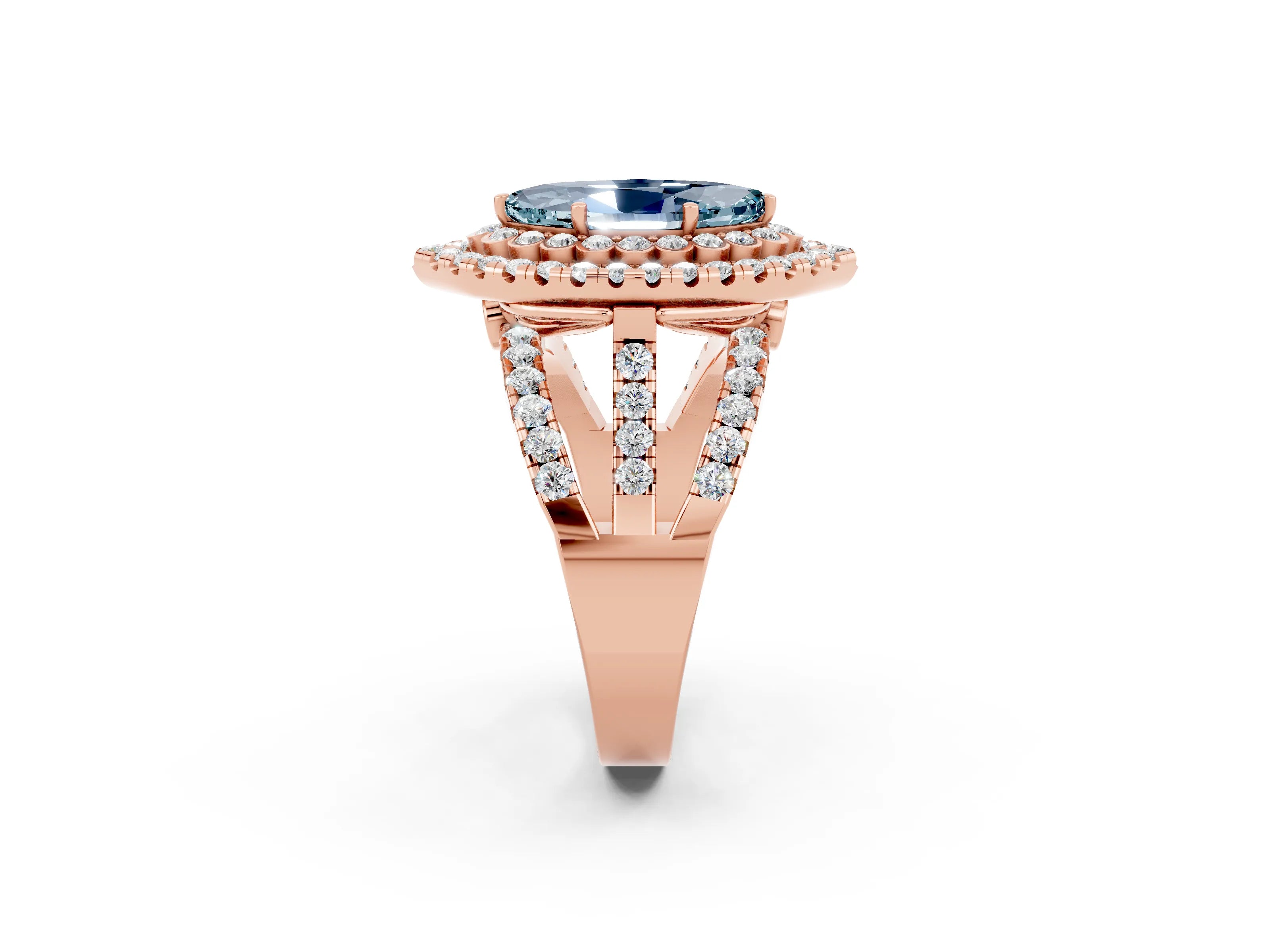 Rose gold Double Halo Marquise Cut Diamond Split Shank Pave Set Ring_2