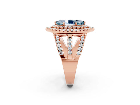 Rose gold Double Halo Marquise Cut Diamond Split Shank Pave Set Ring_2