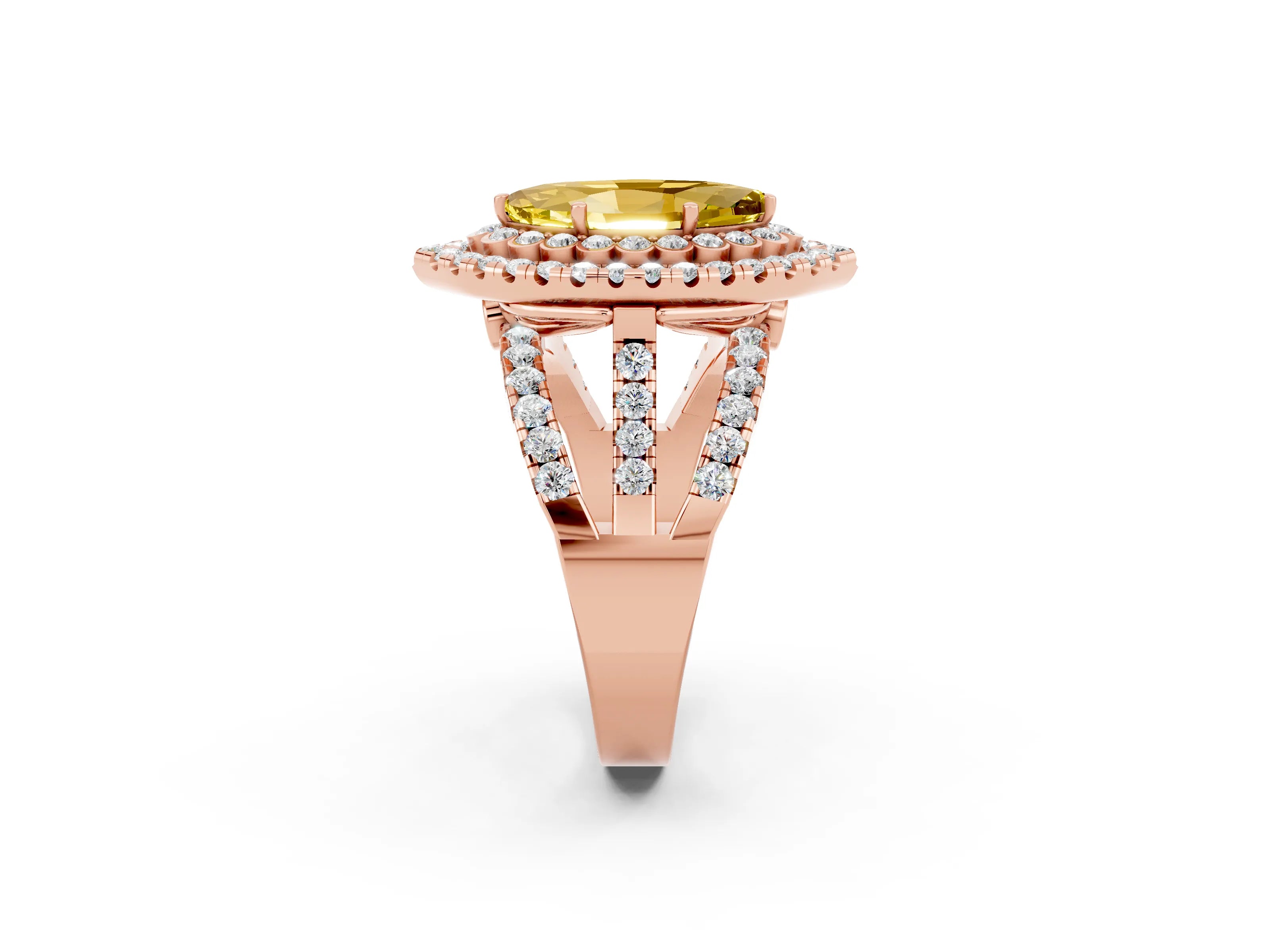 Rose gold Double Halo Marquise Cut Diamond Split Shank Pave Set Ring_2
