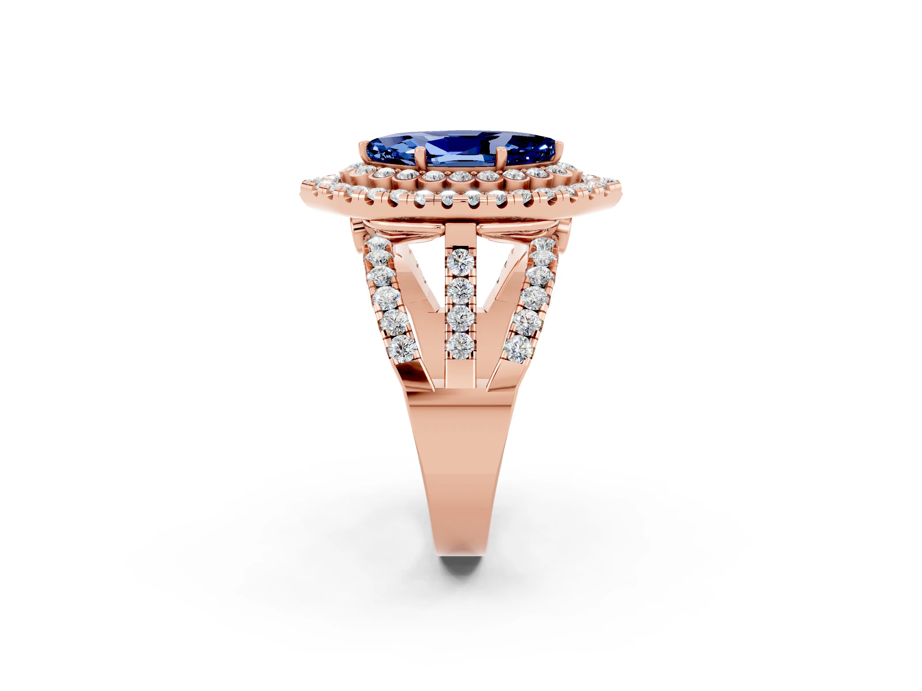Rose gold Double Halo Marquise Cut Diamond Split Shank Pave Set Ring_2