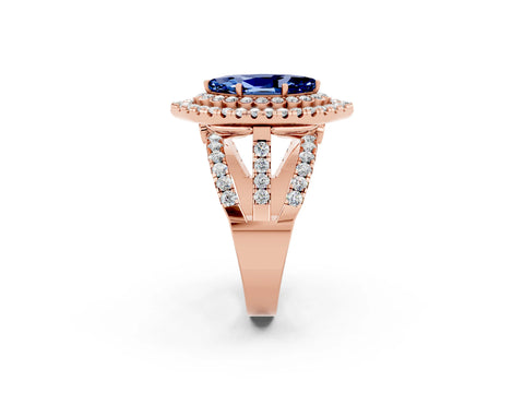 Rose gold Double Halo Marquise Cut Diamond Split Shank Pave Set Ring_2