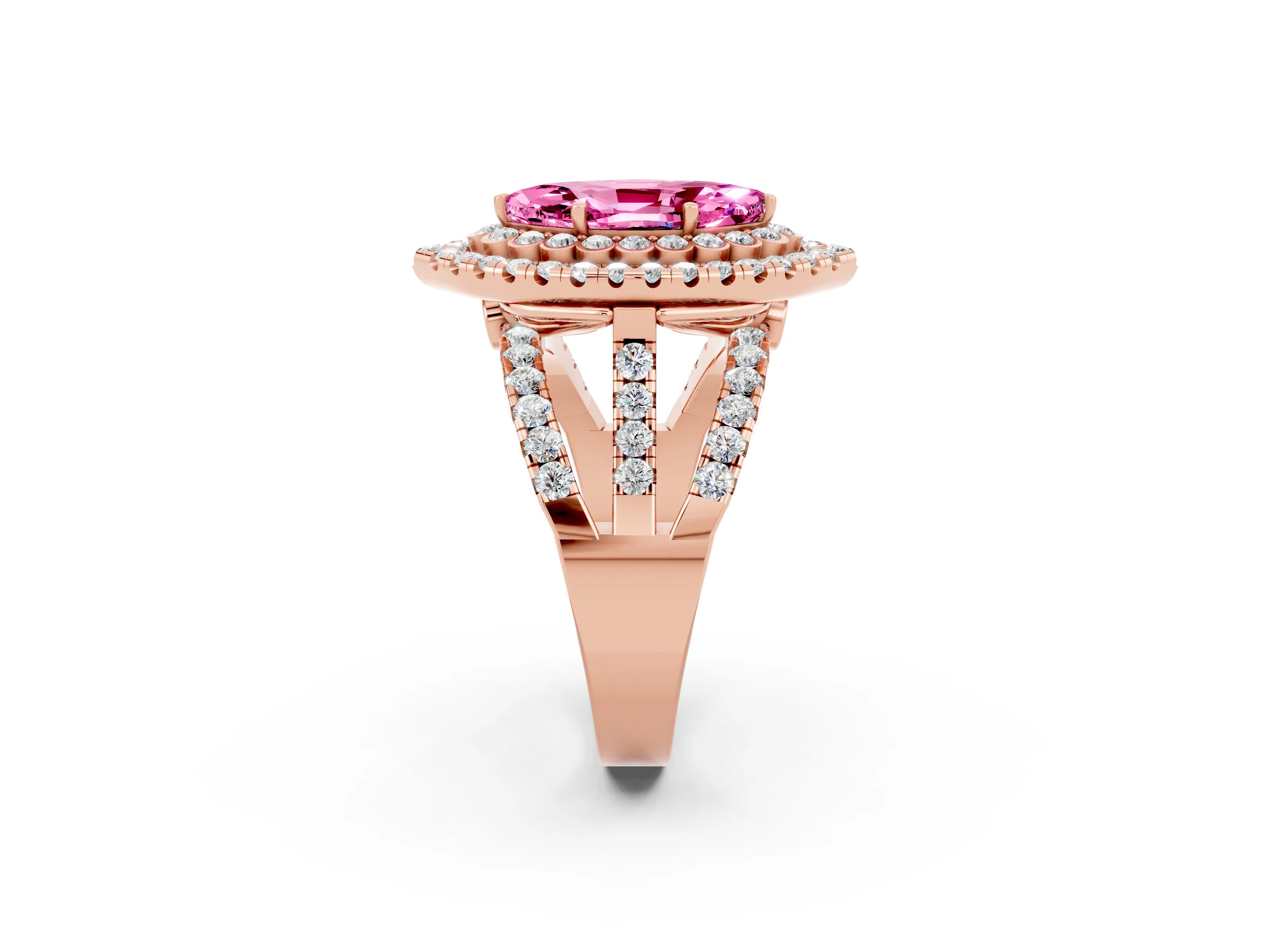 Rose gold Double Halo Marquise Cut Diamond Split Shank Pave Set Ring_2