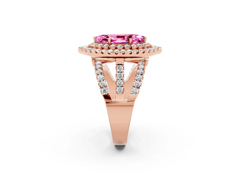 Rose gold Double Halo Marquise Cut Diamond Split Shank Pave Set Ring_2