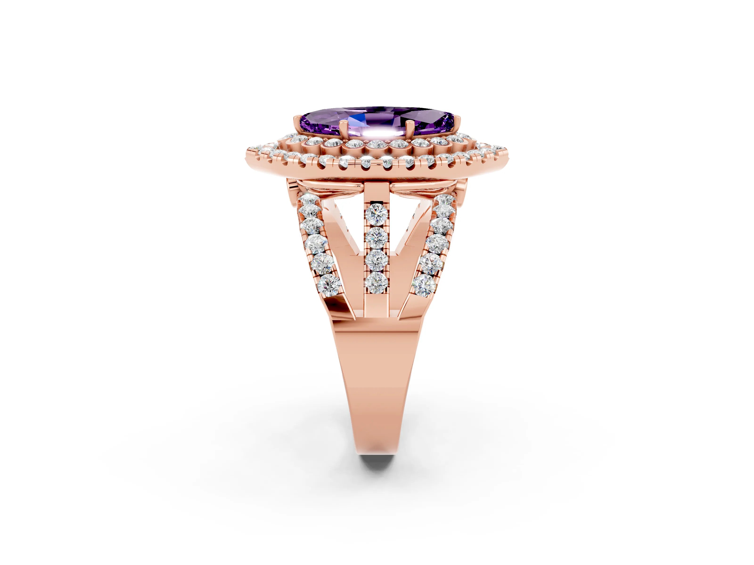 Rose gold Double Halo Marquise Cut Diamond Split Shank Pave Set Ring_2