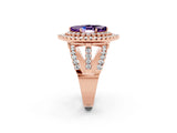 Rose gold Double Halo Marquise Cut Diamond Split Shank Pave Set Ring_2