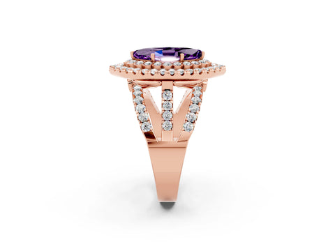 Rose gold Double Halo Marquise Cut Diamond Split Shank Pave Set Ring_2