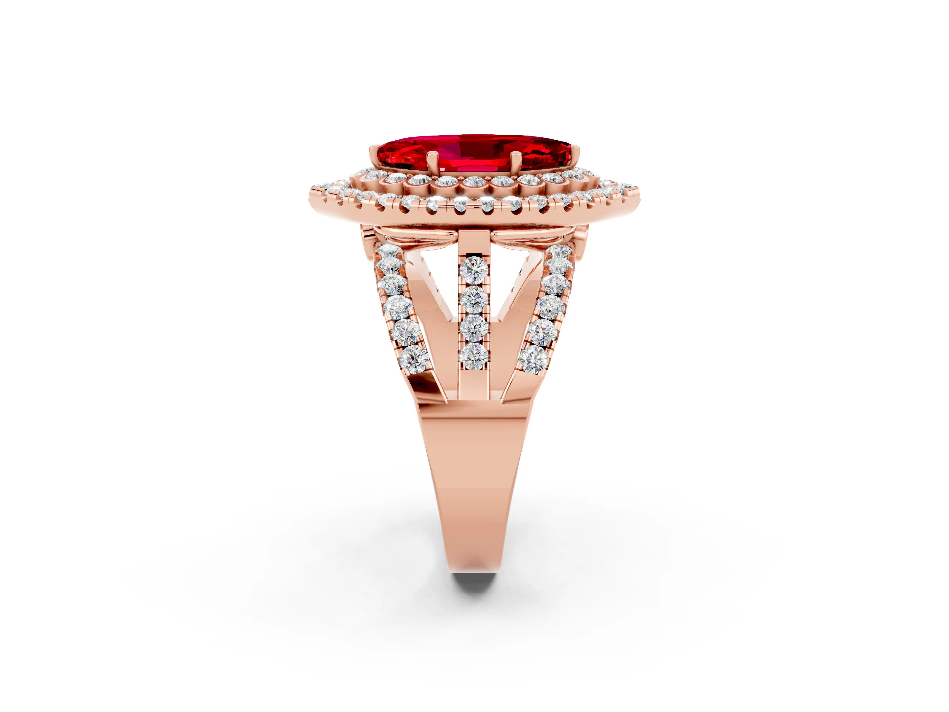 Rose gold Double Halo Marquise Cut Diamond Split Shank Pave Set Ring_2