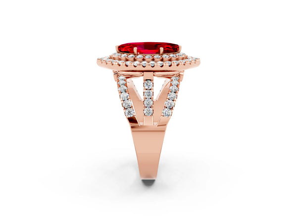 Rose gold Double Halo Marquise Cut Diamond Split Shank Pave Set Ring