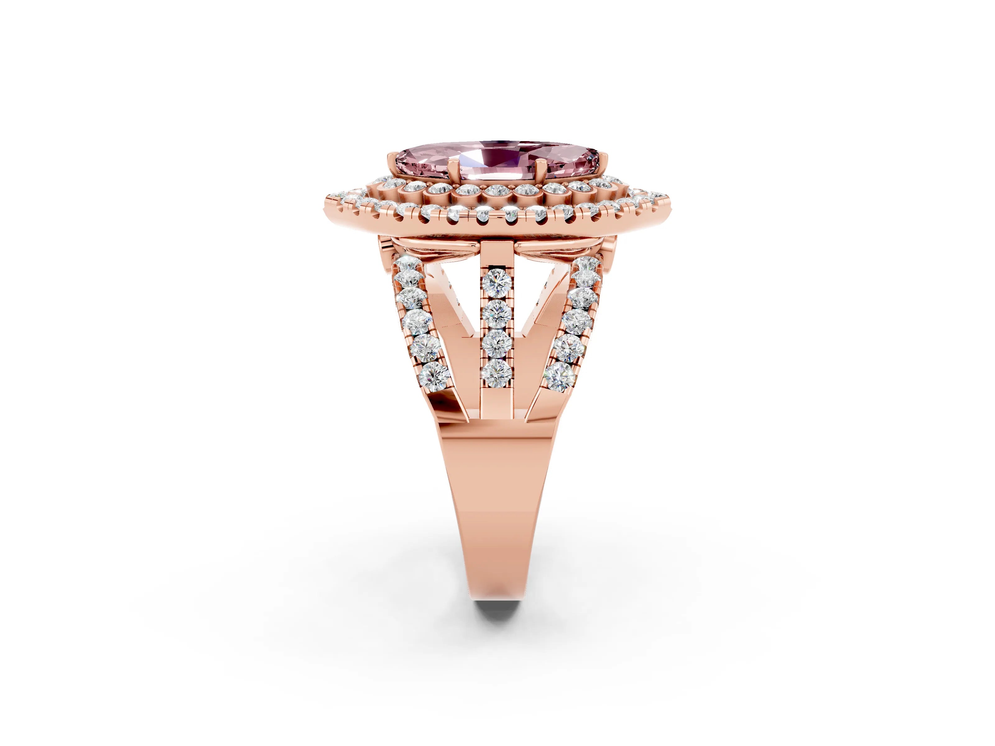 Rose gold Double Halo Marquise Cut Diamond Split Shank Pave Set Ring_2