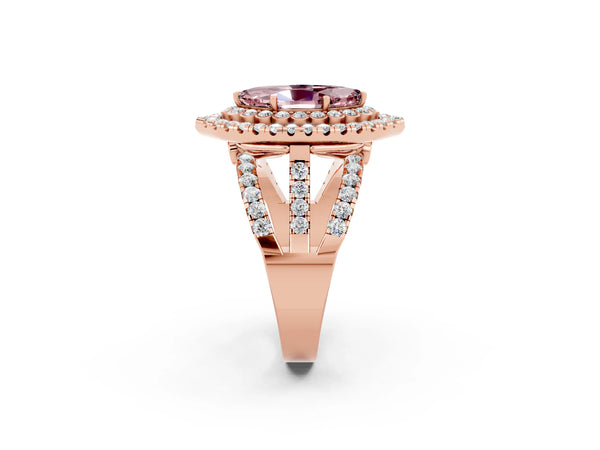 Rose gold Double Halo Marquise Cut Diamond Split Shank Pave Set Ring