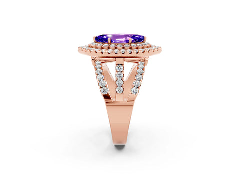 Rose gold Double Halo Marquise Cut Diamond Split Shank Pave Set Ring_2