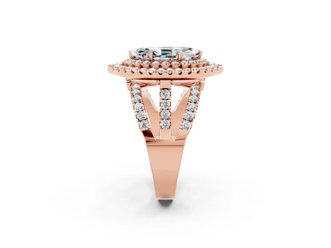 Rose gold Double Halo Marquise Cut Diamond Split Shank Pave Set Ring_2