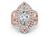 Rose gold Double Halo Marquise Cut Diamond Split Shank Pave Set Ring_3