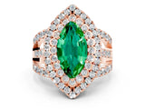 Rose gold Double Halo Marquise Cut Diamond Split Shank Pave Set Ring