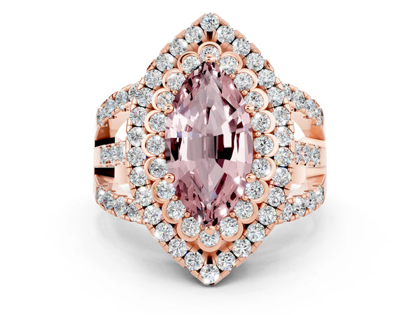 Rose gold Double Halo Marquise Cut Diamond Split Shank Pave Set Ring