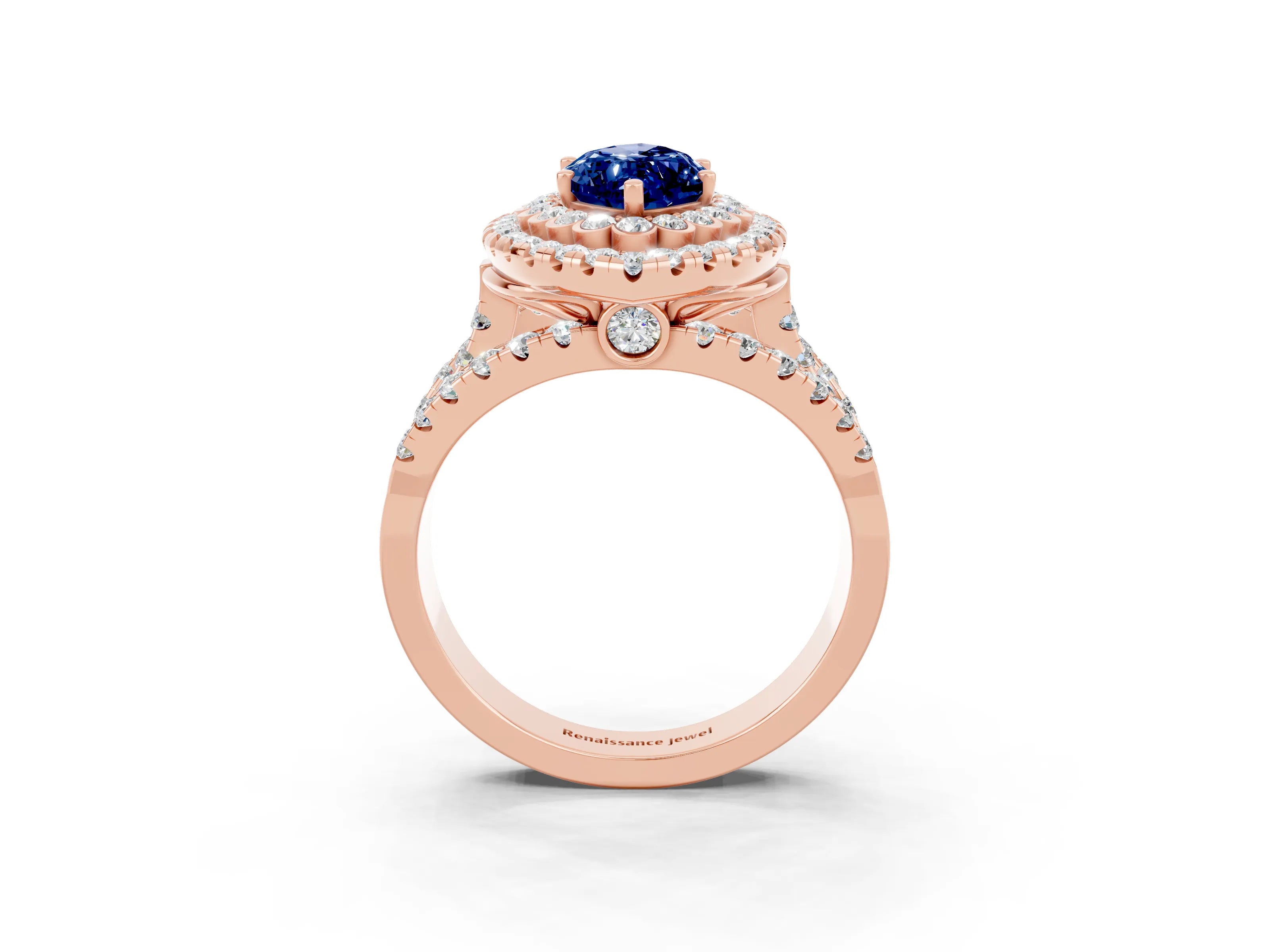 Rose gold Double Halo Marquise Cut Diamond Split Shank Pave Set Ring_3