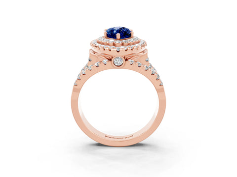 Rose gold Double Halo Marquise Cut Diamond Split Shank Pave Set Ring_3