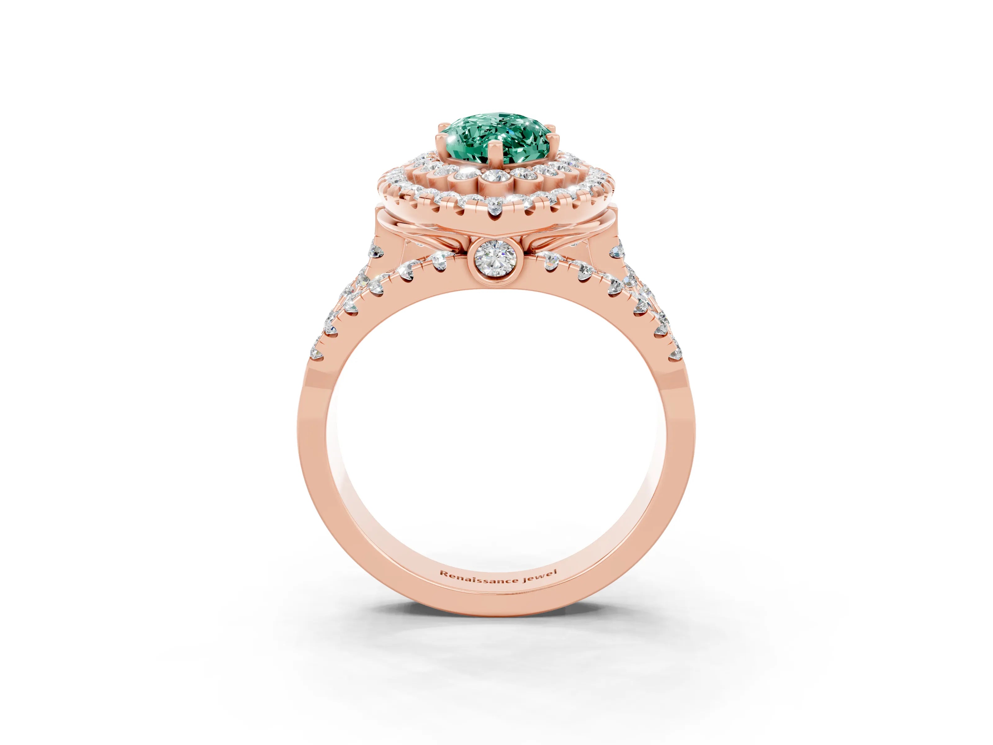 Rose gold Double Halo Marquise Cut Diamond Split Shank Pave Set Ring_3