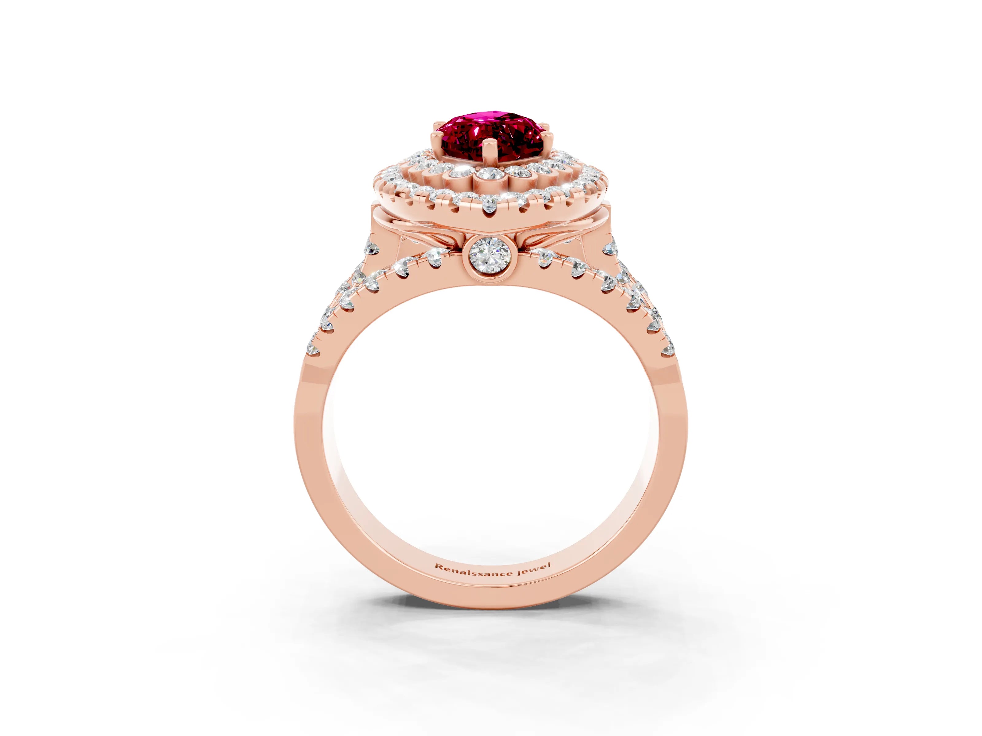 Rose gold Double Halo Marquise Cut Diamond Split Shank Pave Set Ring_3